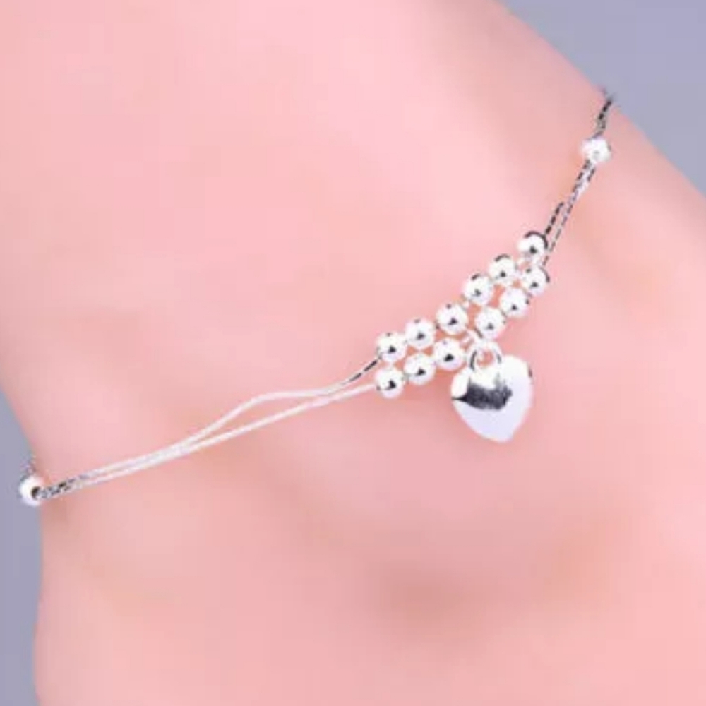 NWT Ladies 925 silver plated Heart Charm Anklet